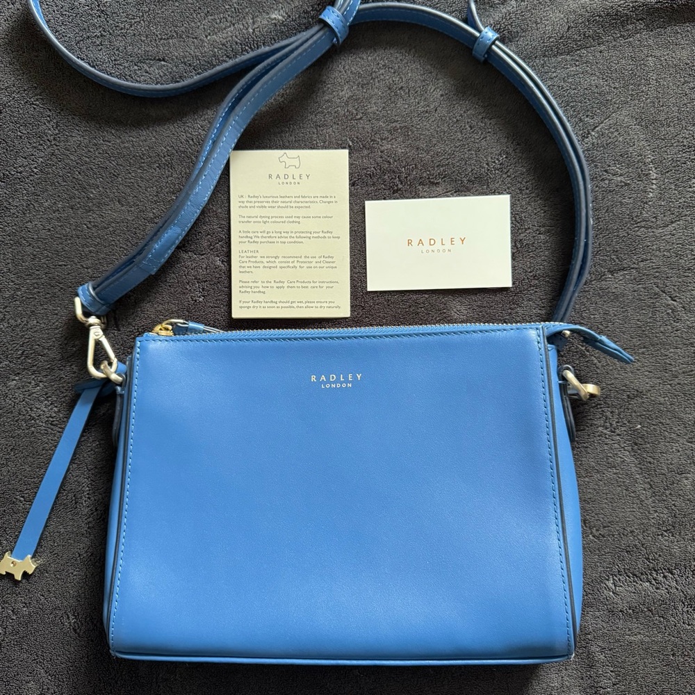 NEW Radley London Blue Crossbody Bag with Gold Accents